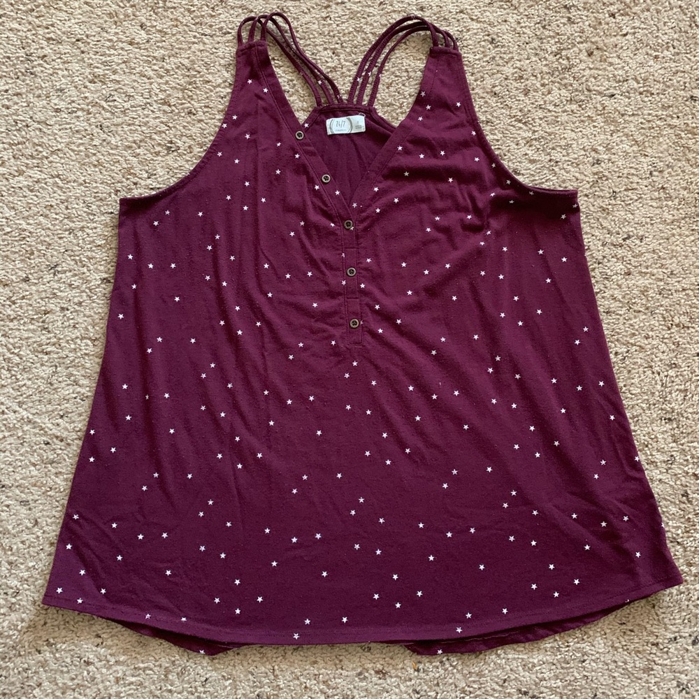 Maroon tank with strappy neck